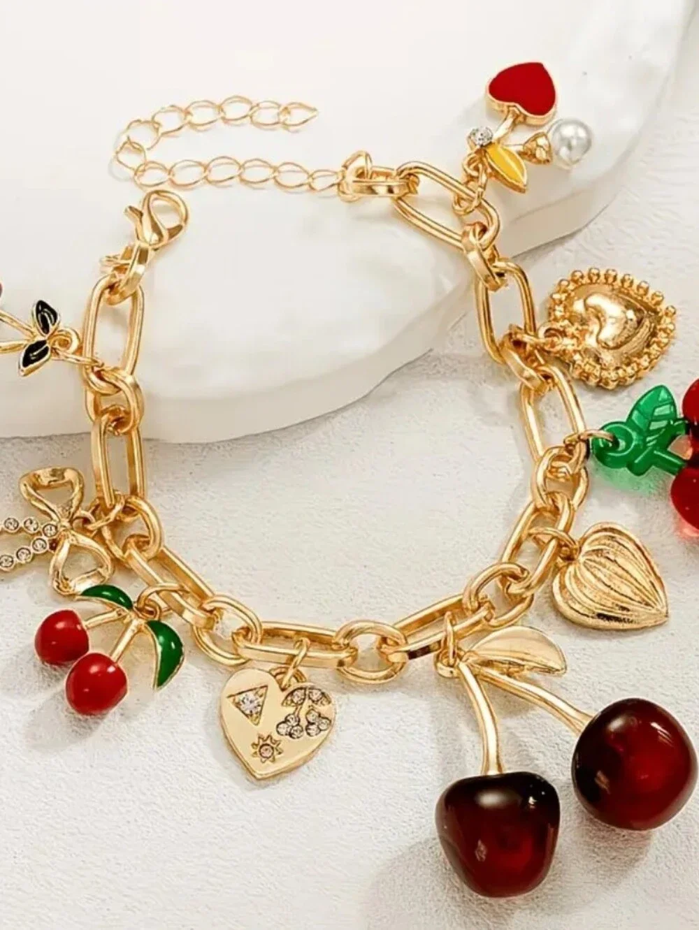 Women Fashion Golden Color Cherry Charm Bracelet